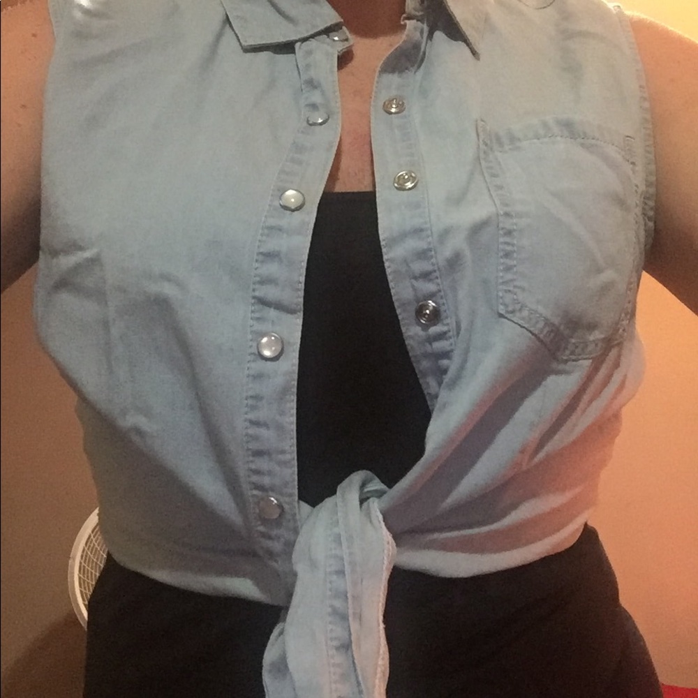 Denim and lace crop tank